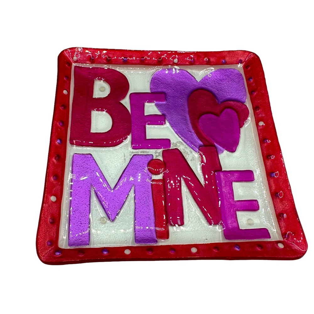 Valentines  Glass Platter Plate Artist Fused Painted Glass